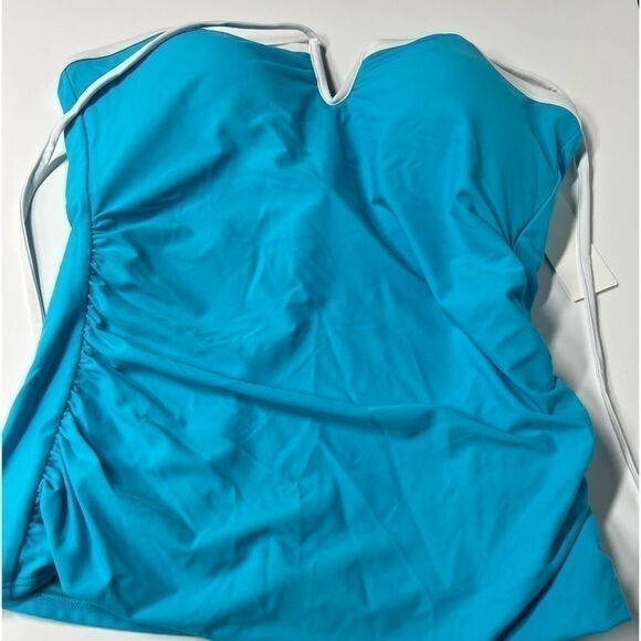 Calvin Klein V-Wire Bandeau Halter Tankini Swim Top Tropical Waters Blue XXL New - Picture 8 of 9